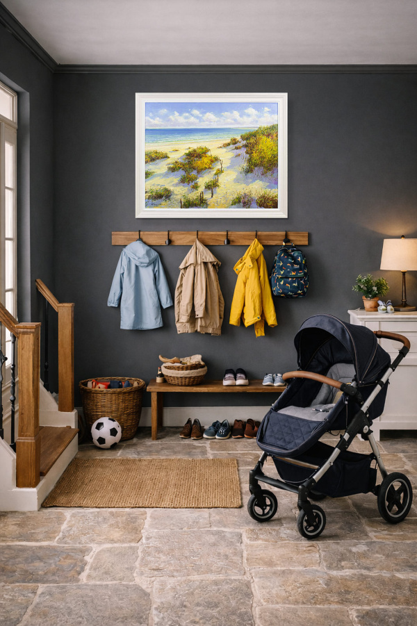 Down to the Beach by Gerhard Nesvadba, original painting, in room