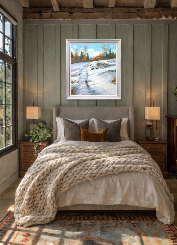 A Snowy Trail by Gerhard Nesvadba, original painting, in room