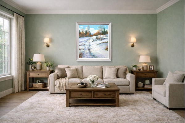 A Snowy Trail by Gerhard Nesvadba, original painting, in room