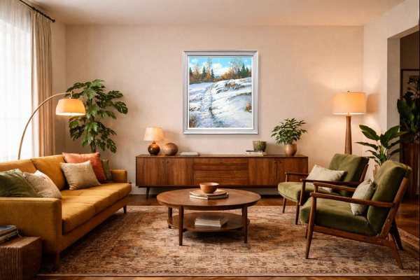 A Snowy Trail by Gerhard Nesvadba, original painting, in room