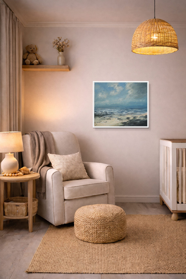 Coastal Breeze by Frank Lloyd, original painting, in room