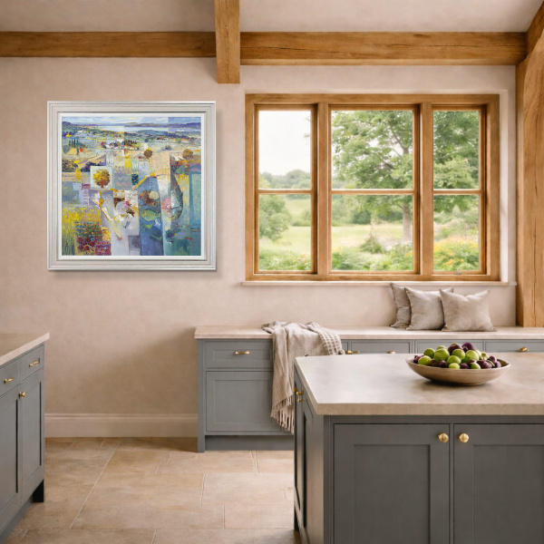 Tapestry Of Blue by Mario Malfer, original painting, in room