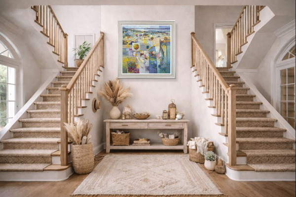 Tapestry Of Blue by Mario Malfer, original painting, in room