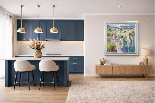 Tapestry Of Blue by Mario Malfer, original painting, in room
