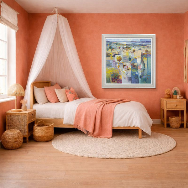 Tapestry Of Blue by Mario Malfer, original painting, in room
