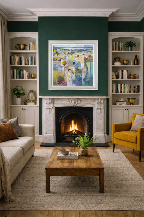 Tapestry Of Blue by Mario Malfer, original painting, in room
