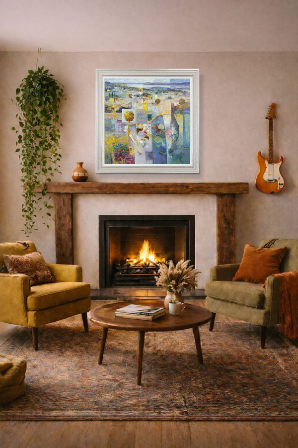 Tapestry Of Blue by Mario Malfer, original painting, in room