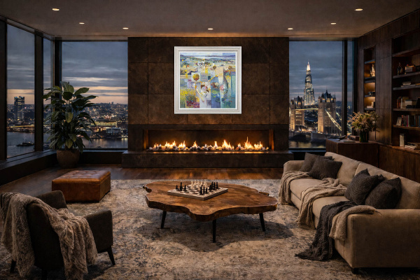 Tapestry Of Blue by Mario Malfer, original painting, in room