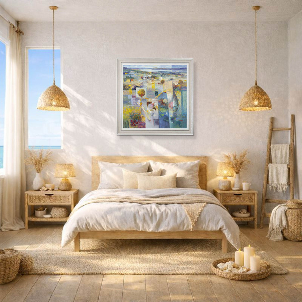 Tapestry Of Blue by Mario Malfer, original painting, in room