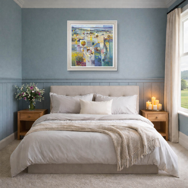 Tapestry Of Blue by Mario Malfer, original painting, in room