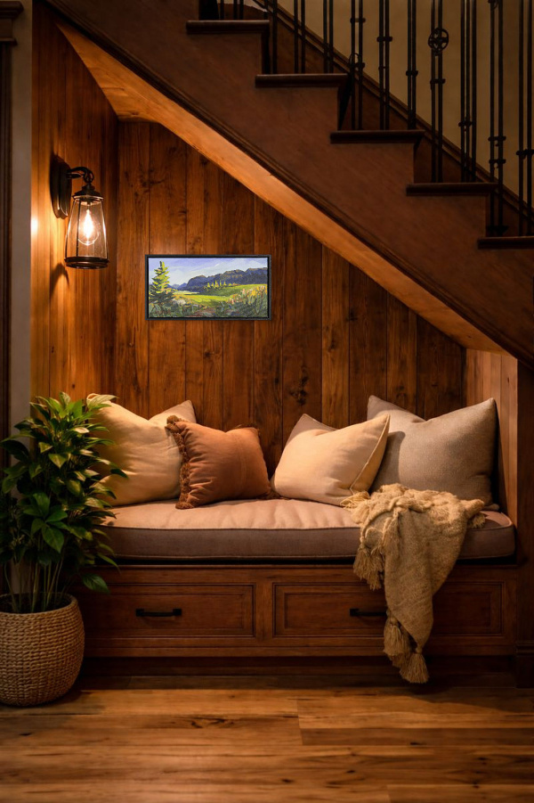 Elk’s Playground by Carla Bosch, original painting, in room