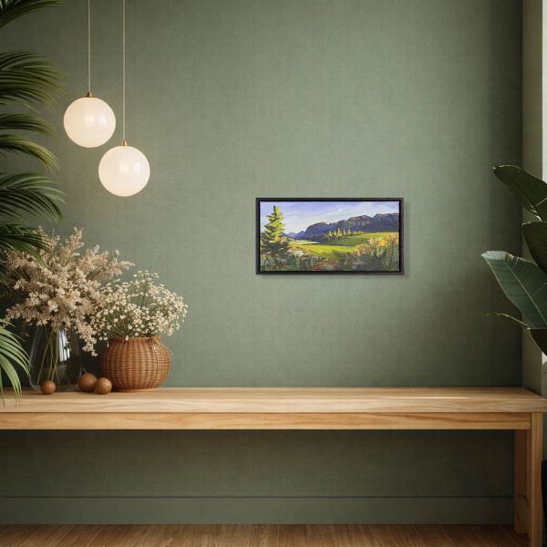 Elk’s Playground by Carla Bosch, original painting, in room