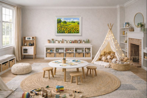 Sunflower Season by Gerhard Nesvadba, original painting, in room