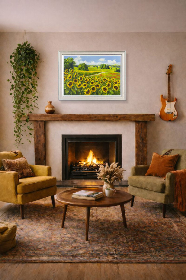 Sunflower Season by Gerhard Nesvadba, original painting, in room