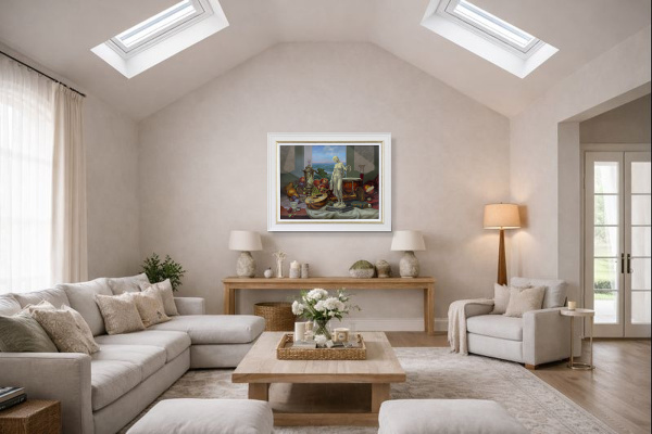 Hilltop Manor by Gyula Boros, original painting, in room