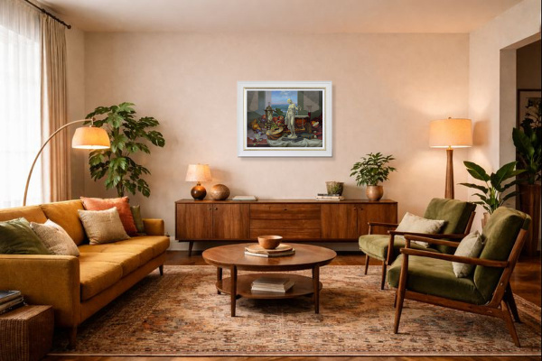 Hilltop Manor by Gyula Boros, original painting, in room