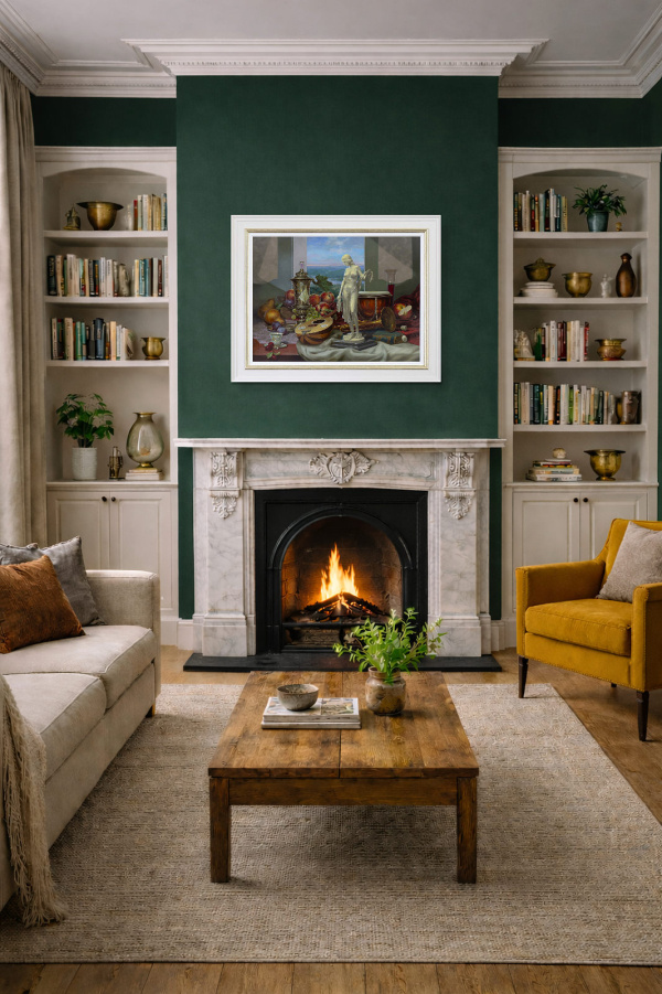 Hilltop Manor by Gyula Boros, original painting, in room