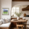 South Downs Pastures by Stephen Hawkins, original painting, in room