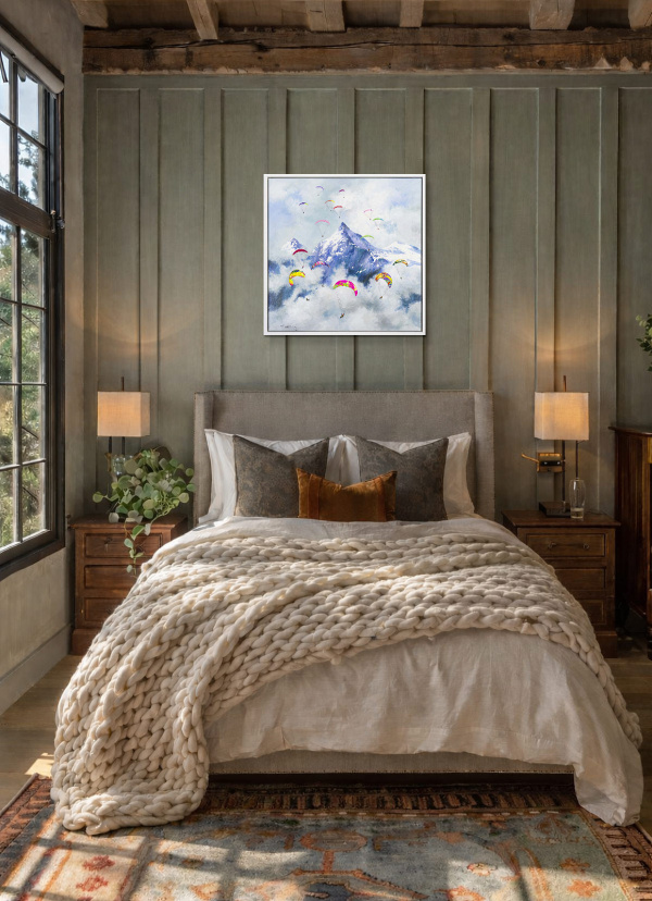 Paragliding by Antonio Navarro (Casimiro), original painting, in room