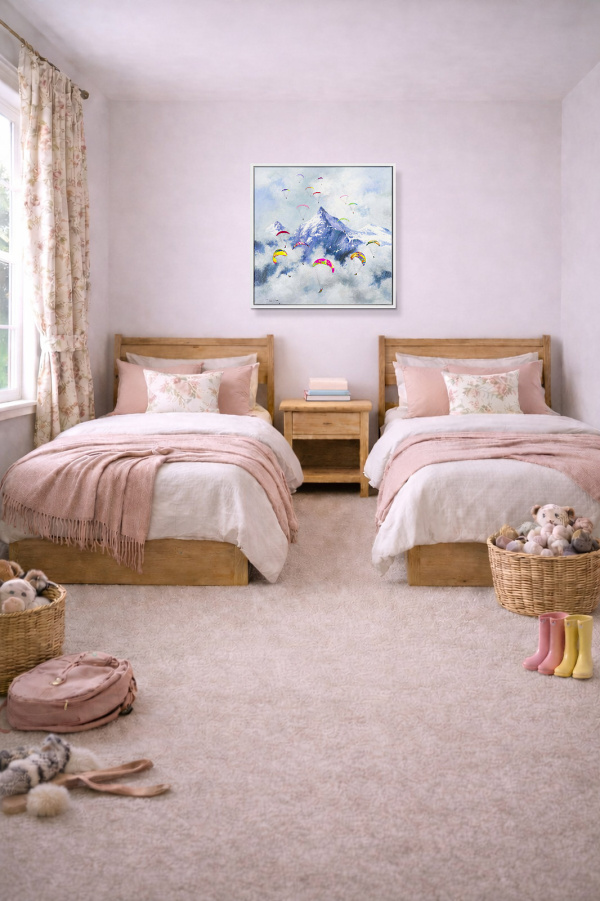 Paragliding by Antonio Navarro (Casimiro), original painting, in room