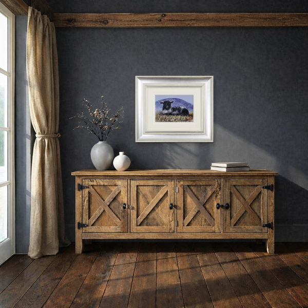The Black Sheep by Ruby Keller, original painting, in room