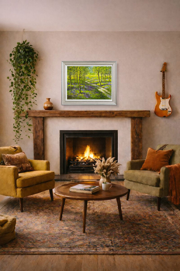 Bluebell Woodland Walk by Gerhard Nesvadba, original painting, in room