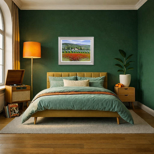 May Poppy Fields, Tuscany by Raffaele Fiore, original painting, in room
