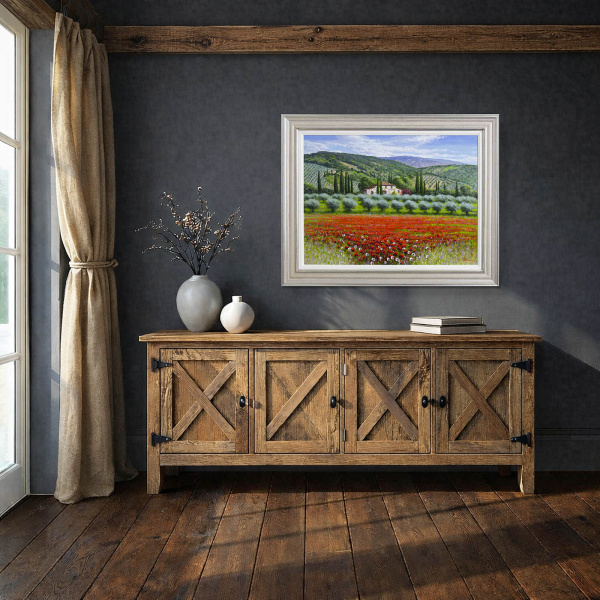 May Poppy Fields, Tuscany by Raffaele Fiore, original painting, in room