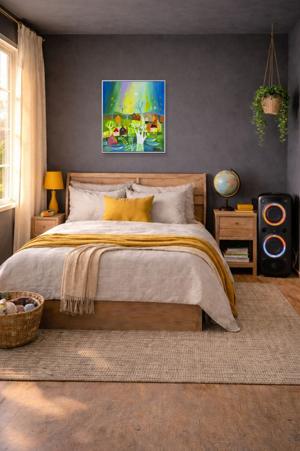Dancing Lights by Sunita Khedekar, original painting, in room