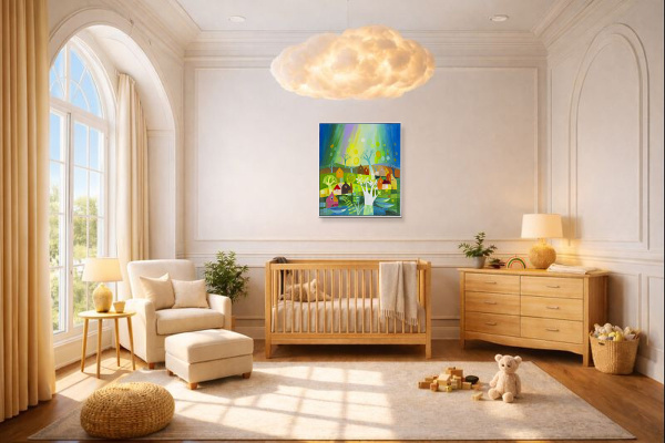 Dancing Lights by Sunita Khedekar, original painting, in room