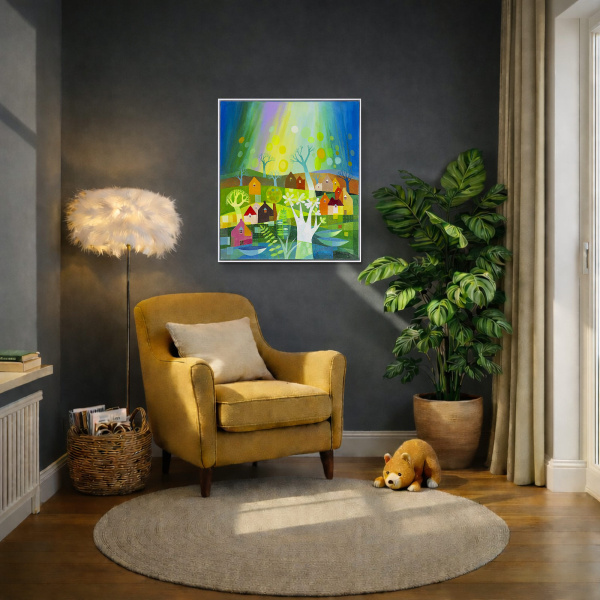 Dancing Lights by Sunita Khedekar, original painting, in room