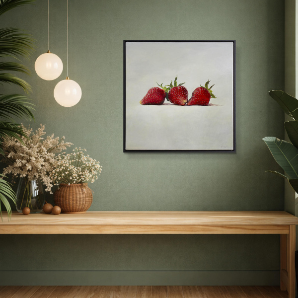 Three Strawberries by Kiss Csaba, original painting, in room