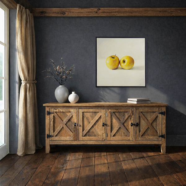 Two Yellow Apples by Kiss Csaba, original painting, in room