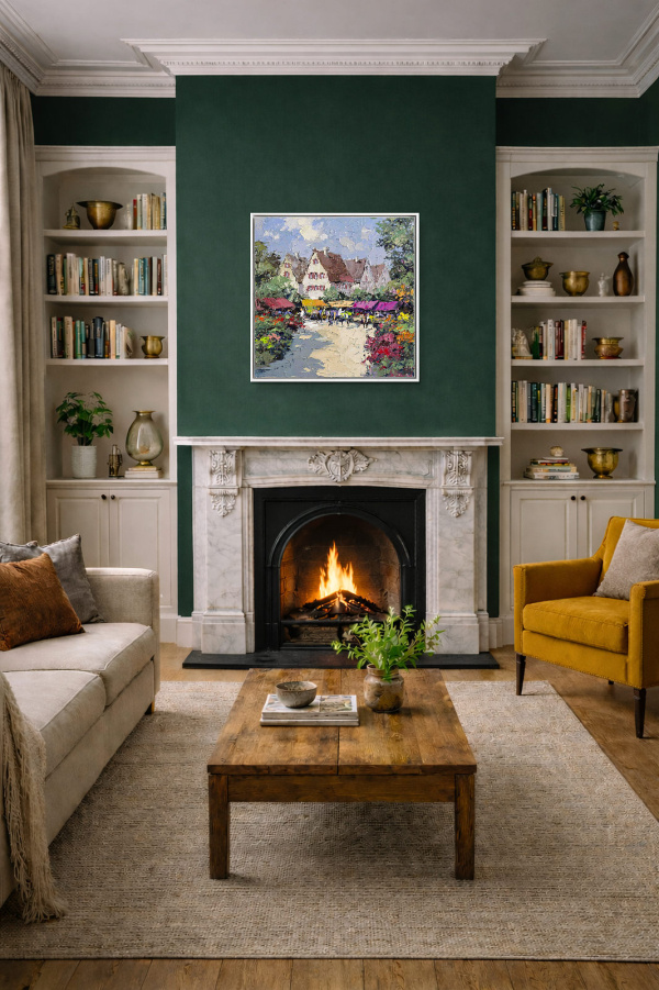 Flower Market by Frank Getty, original painting, in room