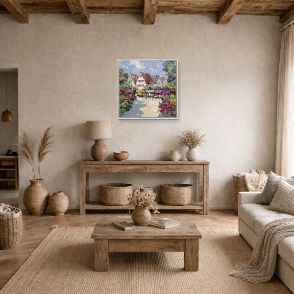 Flower Market by Frank Getty, original painting, in room