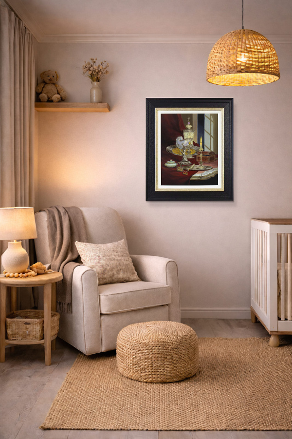 Exquisite Treasures by Gyula Boros, original painting, in room