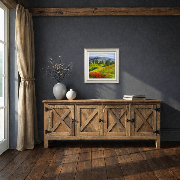 Poppy Fields & Cypresses by Raffaele Fiore, original painting, in room