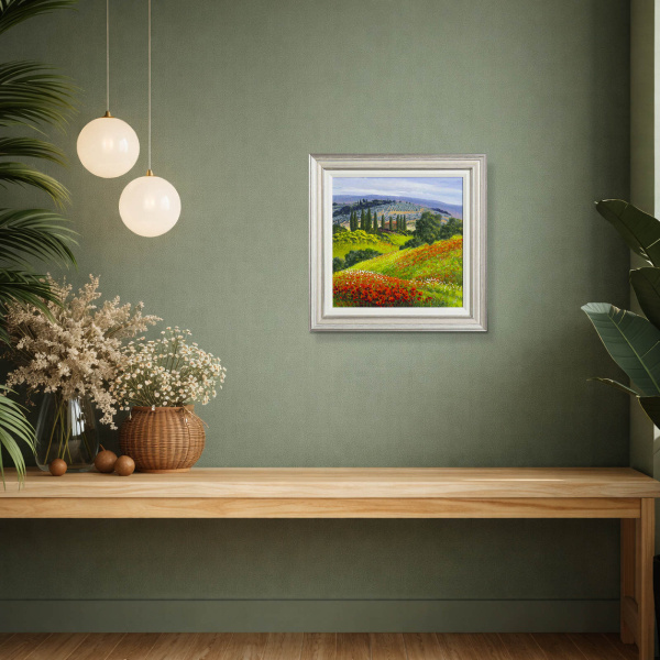 Poppy Fields & Cypresses by Raffaele Fiore, original painting, in room