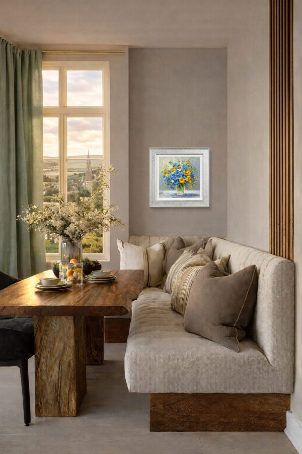 Blue & Yellow Bouquet by Gerhard Nesvadba, original painting, in room