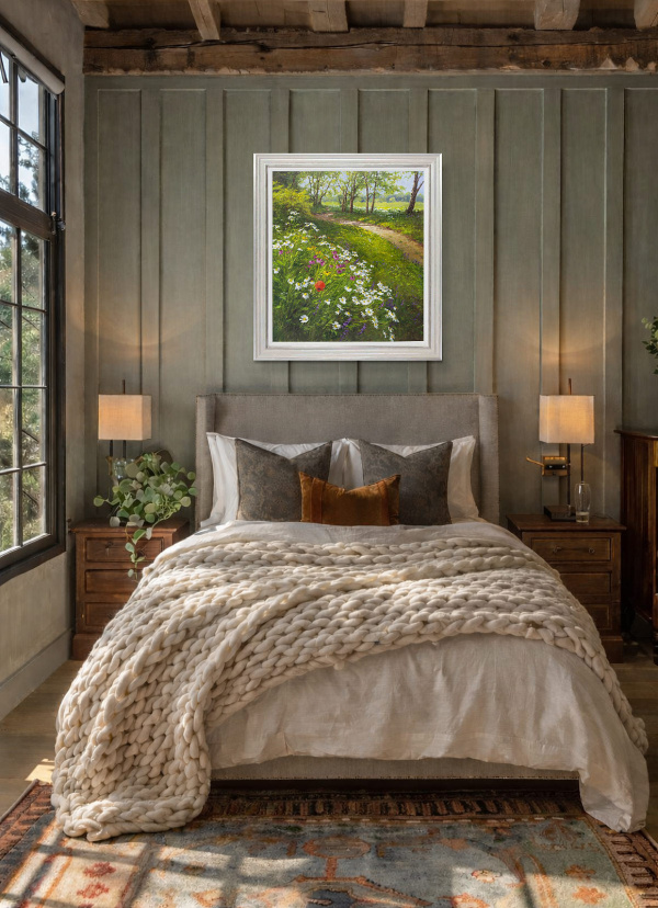 Walking Amongst Wild Flowers, Poppies & Daisies by Gerhard Nesvadba, original painting, in room