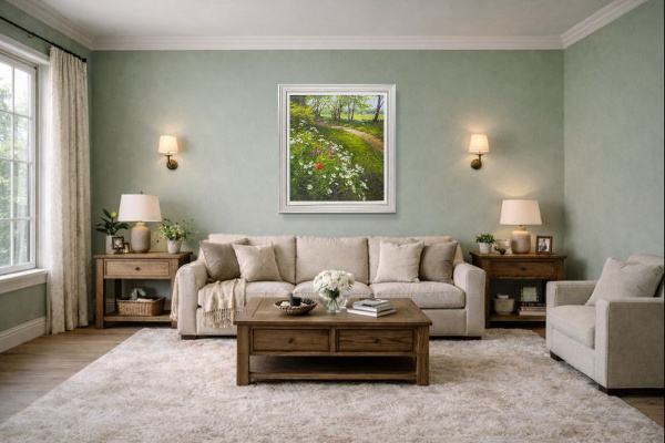 Walking Amongst Wild Flowers, Poppies & Daisies by Gerhard Nesvadba, original painting, in room