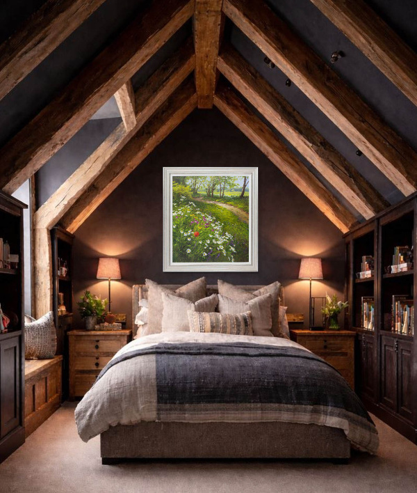 Walking Amongst Wild Flowers, Poppies & Daisies by Gerhard Nesvadba, original painting, in room