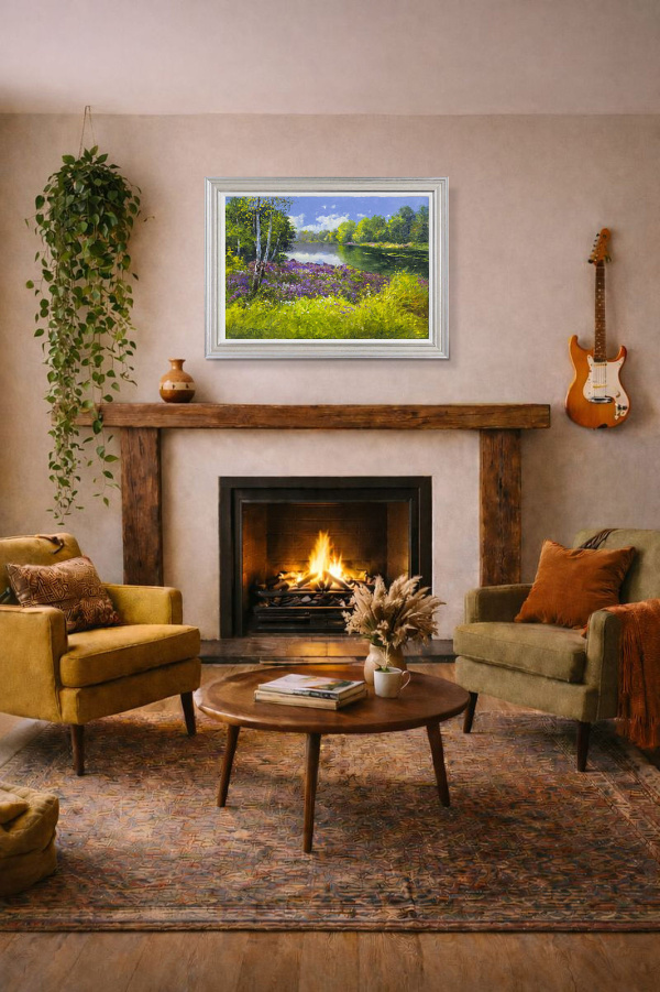 Finding Peace By The River Bank, Sussex by Gerhard Nesvadba, original painting, in room