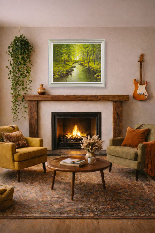 Dreaming To Be, Woodland Walk by Gerhard Nesvadba, original painting, in room
