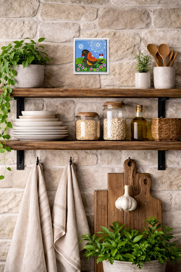 Birds IV by Sunita Khedekar, original painting, in room
