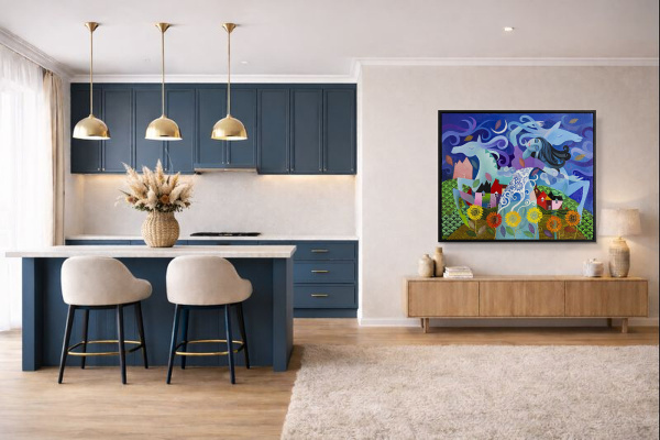Let The Wind Be My Stylist by Sunita Khedekar, original painting, in room