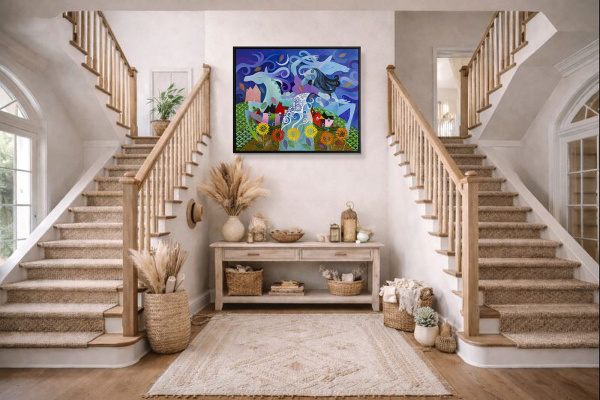 Let The Wind Be My Stylist by Sunita Khedekar, original painting, in room