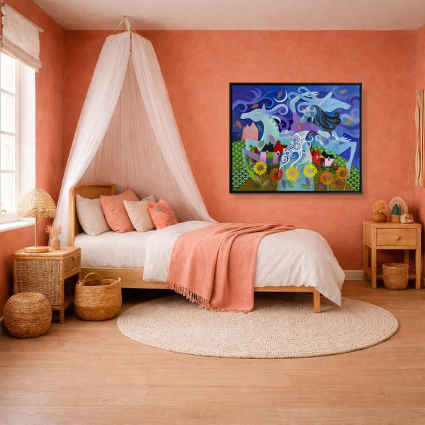 Let The Wind Be My Stylist by Sunita Khedekar, original painting, in room