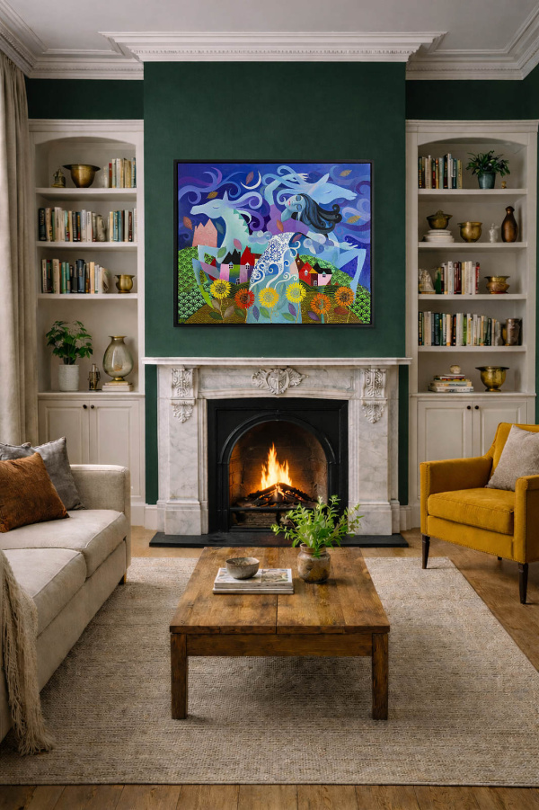 Let The Wind Be My Stylist by Sunita Khedekar, original painting, in room