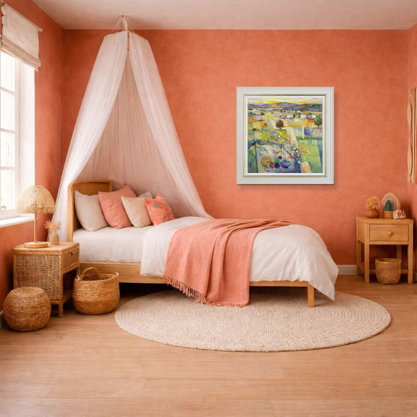 Blossoming Love by Mario Malfer, original painting, in room